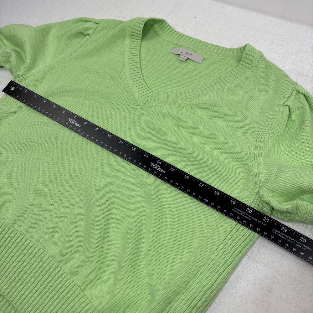 Loft Womens‎ XL Green Knit Puff Sleeve Cotton Sweater Classic Feminine Preppy - Picture 11 of 13